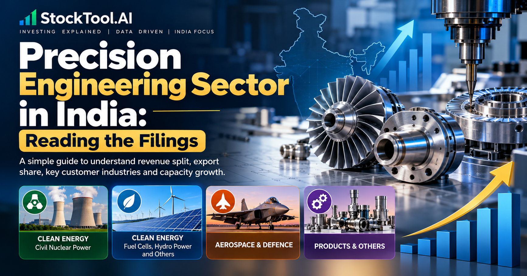 Precision engineering sector in India, showing machinery and four customer-sector categories